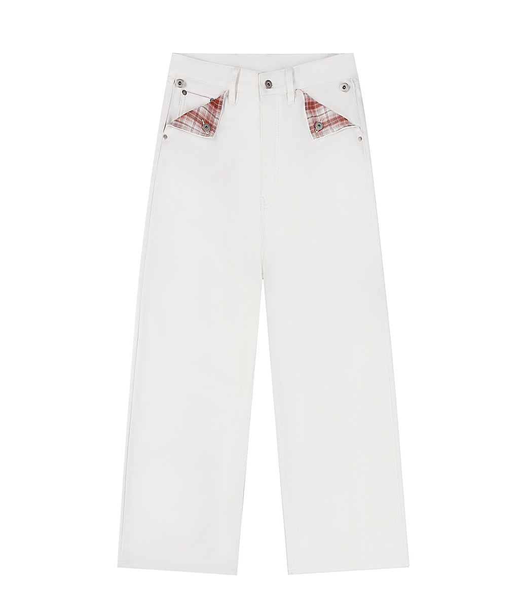 Fyredwrld Plaid fabric selvedge jeans white（Pre-sale）
