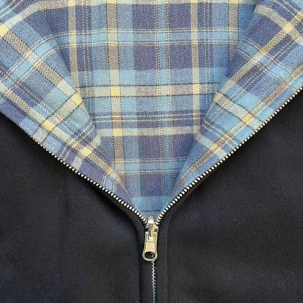 Fyredwrld Double-Sided Plaid Sweatshirt Black-blue（Pre-sale）