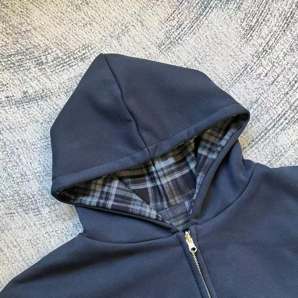 Fyredwrld Double-Sided Plaid Sweatshirt Navy blue（Pre-sale）