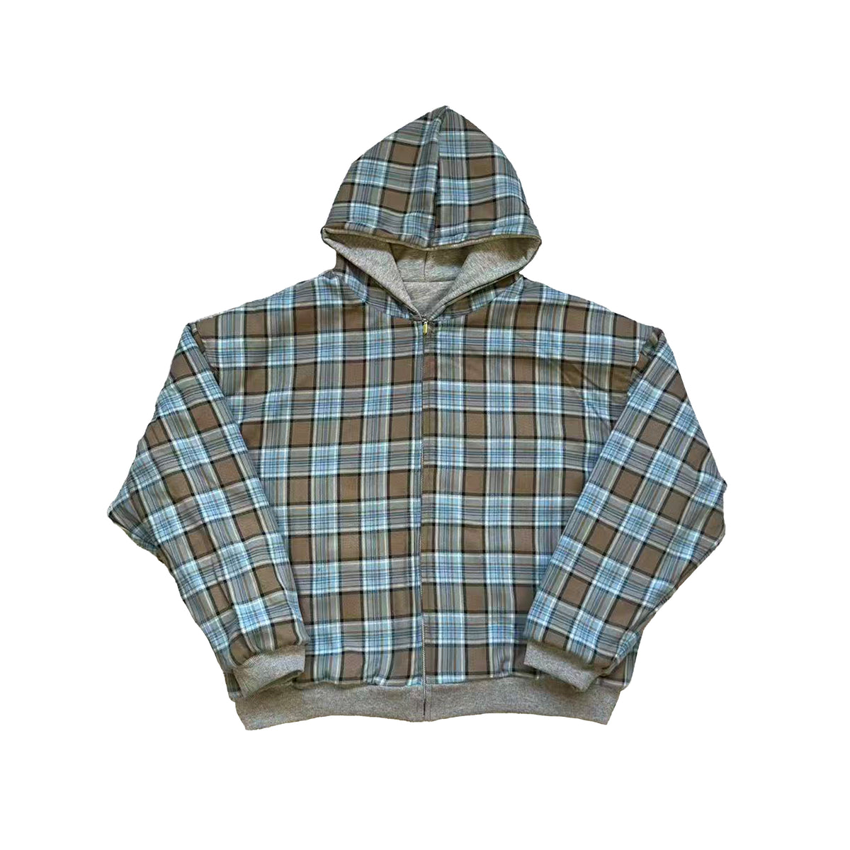 Fyredwrld Double-Sided Plaid Sweatshirt Greyish-yellow（Pre-sale）