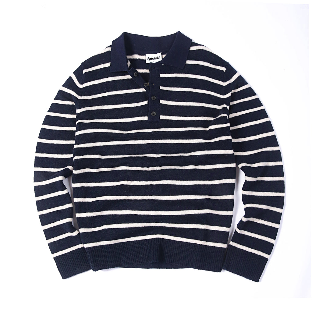 Checked wool Henley Navy/white
