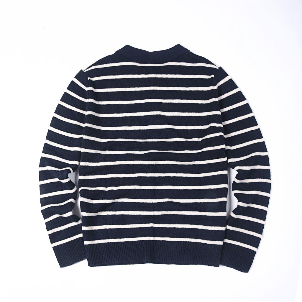 Checked wool Henley Navy/white